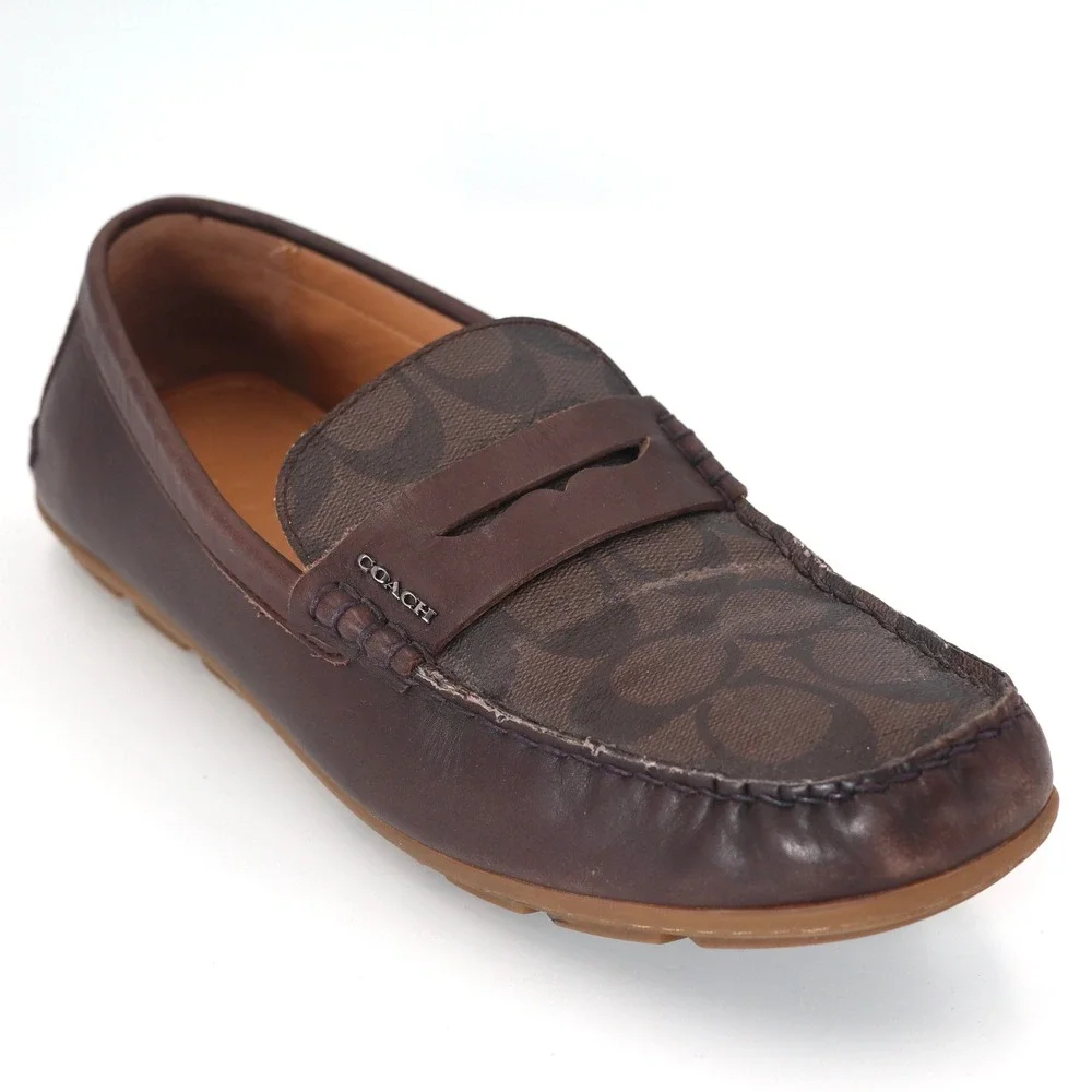 Coach Loafers Mens 8.5D Brown Signature Canvas Penny Driver Casual G2983